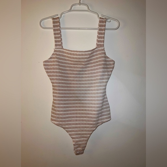 Le Lis Tops - NWT Le Lis Tan and White Striped Bodysuit